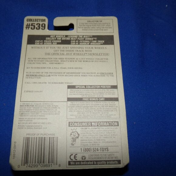 Vintage 1996 Hot Wheels Peterbilt Tank Truck Heat Fleet Series Collector #539 - Picture 3 of 4